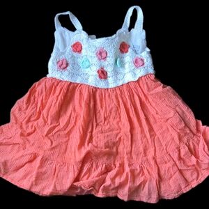 Coral and White Sleeveless Dress with Floral Accents